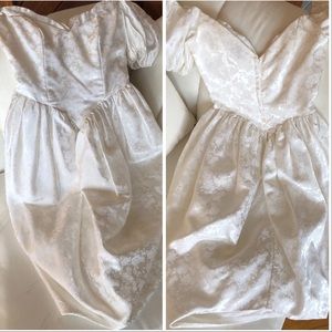 VINTAGE EVENING WHITE SATIN WITH FLORAL DESIGN